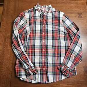 J Crew Ruffle Classic Fit Boy Shirt Plaid Medium